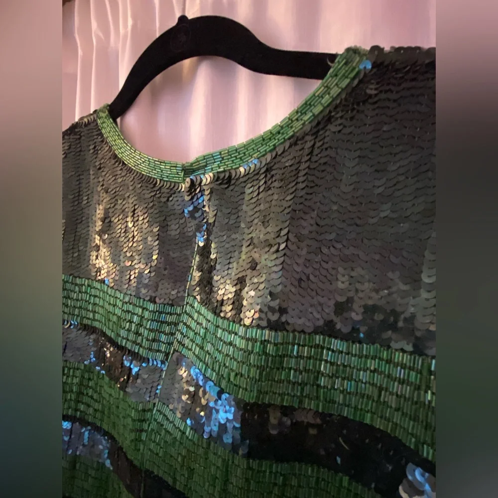 Stunning Fully Beaded & Sequined Emerald Green Mini Dress Silk - Picture 8 of 16